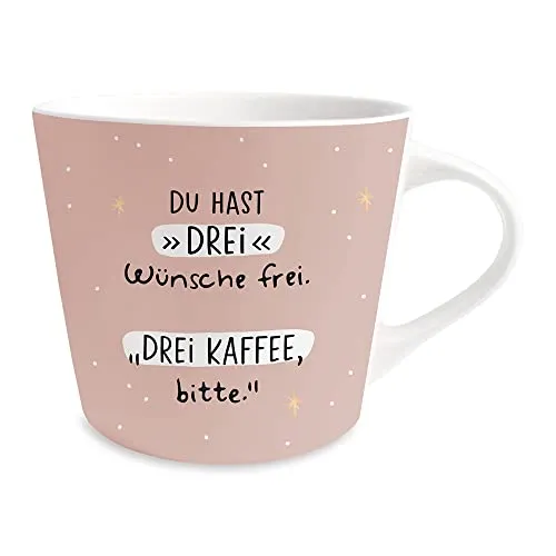 Grafik-Werkstatt Kaffee-Tasse mit 100% Echtgold | Porzellan Tasse | 420 ml | Drei Wünsche