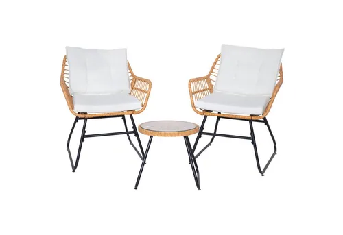 SVITA Balkonset AMALFI - Rattan Sitzgruppe für Outdoor - Balkonmöbel-Set aus Boho Rattan mit 2 bequemen Stühlen und einem runden Glastisch. Pflegeleicht und ideal für entspannte Stunden auf dem Balkon.