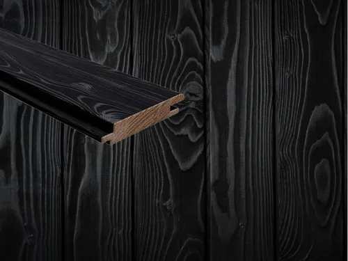 Fassadenverkleidung Europäische Lärche schwarz DRAGONwood - Hochwertige Fassadenverkleidung aus gebranntem Holz, ideal für stilvolle und langlebige Außenbereiche. Mit 3 m² pro Paket sorgt sie für einen eleganten Look in Schwarz.
