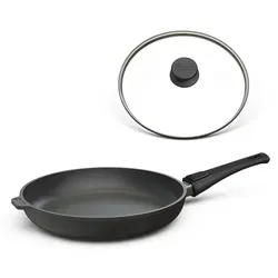 Hoffmann CLASSIQ Bratpfanne Ø 32 cm Aluguss mit Deckel – Schwarz - Die Hoffmann CLASSIQ Bratpfanne Ø 32 cm aus robustem Aluguss bietet eine exzellente Wärmeverteilung und eine langlebige Antihaftbeschichtung. Der abnehmbare Griff ist ideal für den Backofen bis 250°C und geeignet für alle Herdarten, einschließlich Induktion.
