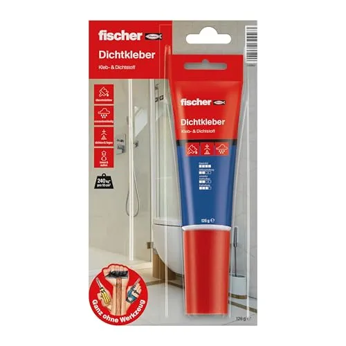 fischer Dichtkleber 120g - Universalkleber für Innen und Außen - Klebemittel für präzises Verkleben und Abdichten. Wasserbeständig und ideal für Bad und Küche. Handliche Tube ermöglicht einfache Anwendung ohne Werkzeug.