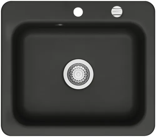 KeraDomo Spüle JUNA 57 in NIGRA mit Excenterbedienung - Elegante Küchenspüle aus hochwertiger Keramik, ideal für jeden Küchenstil. Mit praktischer Excenterbedienung für einfachen Zugang und Nutzung.