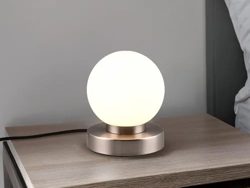 Kleine Touch Tischleuchte - Glaskugel Weiß mit Silber Sockel - Tischlampe 15cm hoch mit TOUCH Funktion zum dimmen in 3 Stufen, inklusive E14 LED Leuchtmittel, ideal für stimmungsvolle Beleuchtung im Wohnbereich.