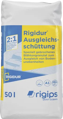 Rigips Rigidur Ausgleichschüttung 50 l - Ausgleichsmasse für stabile und gleichmäßige Bodenverhältnisse, ideal für Renovierungen und Neubauten.