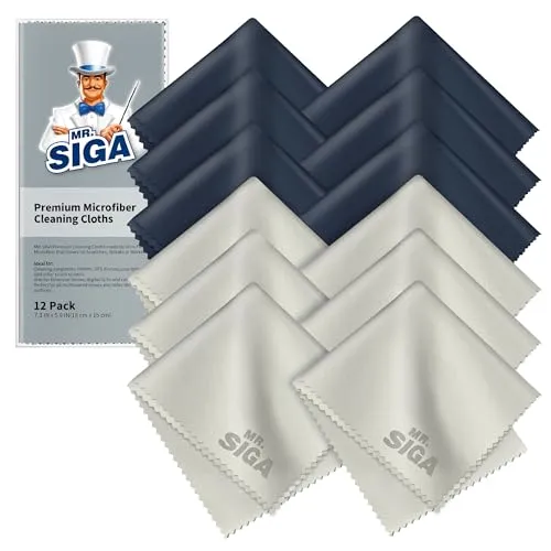 MR.SIGA Hochwertig Mikrofaser-Reinigungstücher Brillenputztuch für Brillen, Bildschirme, Tabletten, Gläser, 12er Pack, 6 x 7 Zoll (15 x 18 cm), Marine/Grau
