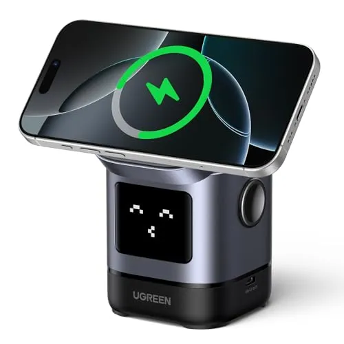 UGREEN UNO 2 in 1 Qi2 Ladestation für iPhone und AirPods - Kabellose Qi-Ladegeräte mit 15W Schnellladung, ideal für iPhone 16/15/14/13/12 und AirPods. Verstellbarer Stand für optimalen Blickwinkel und sicheres Laden.