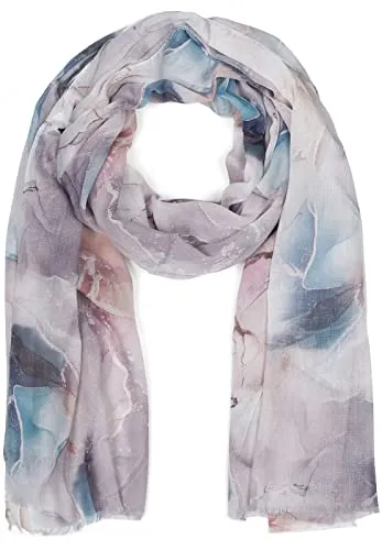 styleBREAKER Damen Schal mit edlem Marmor Muster und kurzen Fransen, leichtes Tuch in Pastell Farben, Stola 01016219, Farbe:Grau