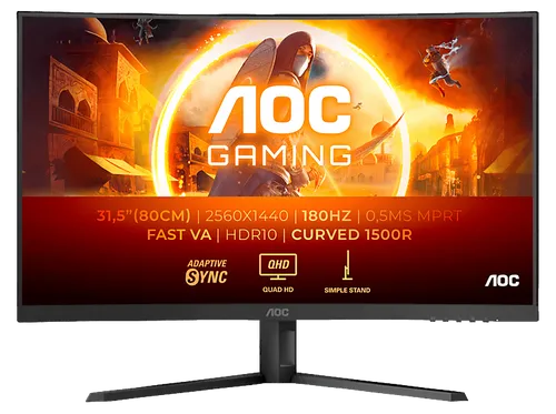 AOC Gaming CQ32G4VE - 32 Zoll QHD Curved Monitor, 180 Hz, 0.5 ms Reaktionszeit, HDR10 und FreeSync Premium für flüssiges Gaming-Erlebnis