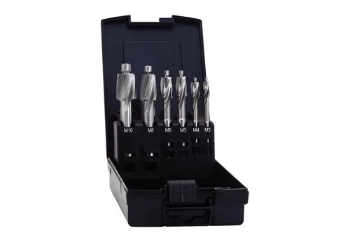 EXACT 5861 Flachsenker Set für Kernloch, M3/M4/M5/M6/M8/M10/M12, HSS, DIN373 - Präzises Flachsenker Set für saubere Kanten und perfekte Bohrlöcher. Ideal für professionelle Anwendungen im Handwerk.