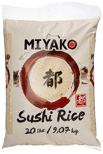 MIYAKO Sushi Reis, Rundkorn, 1. Qualität (9,07 kg) - Reis für Sushi-Zubereitung, ideal für Maki und Nigiri, sorgt für perfekte Klebrigkeit und Aroma. Einfach zubereiten und genießen!