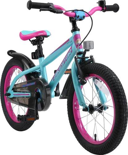 BIKESTAR 16 Zoll Urban Jungle Kinder Fahrrad - Berry & Türkis-Rot für 4-Jährige - Kinderfahrrad ab 4 Jahren (110 cm), leicht und stabil mit ergonomischem Design für gesunde Entwicklung. Ausgestattet mit hochwertigem Tretlager für müheloses Fahren.