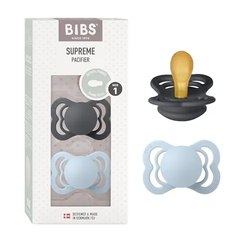 BIBS Supreme Natural Rubber Size 1: 0+ months Schnuller Iron / Baby Blue 2 St.