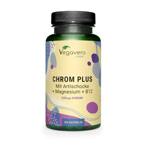 Hochdosierte Chrom Kapseln mit Magnesium & B12 - 250 μg Chrom-Picolinat - Chrompräparate zur Unterstützung des Blutzuckerspiegels, kombiniert mit Magnesium und Vitamin B12 für optimale Energie und weniger Müdigkeit. Made in Germany, vegan und ohne Zusatzstoffe.