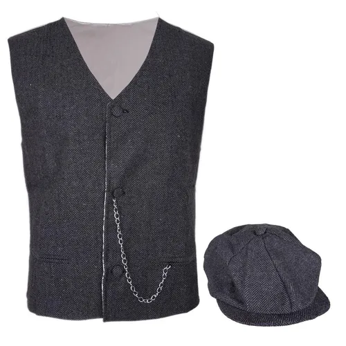 Boland Birmingham Kostüm Set für Herren - 2-teiliges Kostüm Set mit Weste und Baskenmütze im Fischgrätmuster, ideal für 20er-Jahre-Outfits. Perfekt für Karneval, Fasching und Mottopartys.