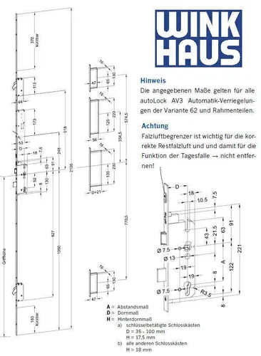 Winkhaus STV-AV3-U2462 Mehrfachverriegelung - Türsicherungen mit hoher Sicherheit: Die robuste Mehrfachverriegelung aus Stahl bietet optimalen Schutz für Hauseingangstüren und ist einfach rechts montierbar.