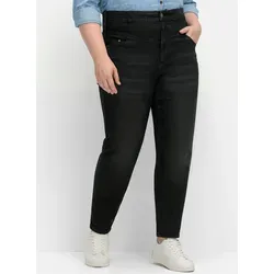 Stretch-Jeans SHEEGO, Damen, Gr. 58, Normalgrößen, schwarz (schwarz denim), 99% Baumwolle, 1% Elasthan, lang, Jeans