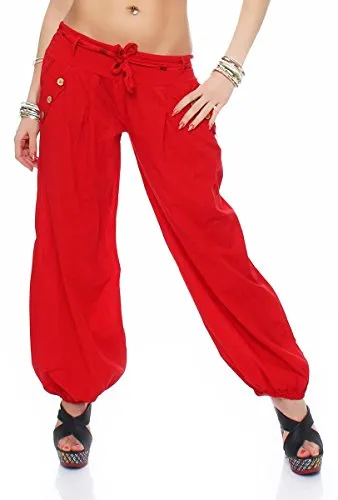 Malito Damen Haremshose - Bequeme Hippie Sommerhose in Rot - Damen-Hosen, aus leichtem Baumwollstoff für optimalen Tragekomfort, ideal für warme Tage und vielseitig kombinierbar.