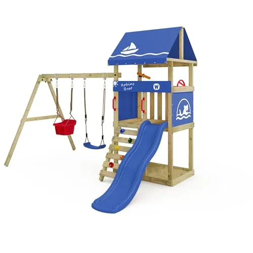 Wickey Klettergerüst DinkyHouse – Spielturm für Kleinkinder - Schaukeln und Klettern für Kinder ab 3 Jahren, mit robustem Unterbau, integriertem Sandkasten und 10 Jahren Garantie für unvergessliche Erlebnisse im Garten.