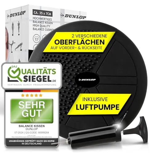 Dunlop Balancekissen mit Luftpumpe - Balancekissen für gesundes Sitzen und effektives Muskeltraining, fördert Bewegung und beugt Verspannungen vor. Ideal für Büro und Zuhause.
