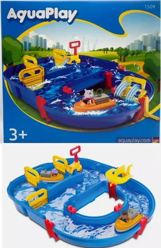 AquaPlay Start Set - 21-teiliges Wasserbahn-Set mit Containerkran, Amphibienauto und Hippo Wilma, ideal für kleine Räume und spielerisches Lernen ab 3 Jahren