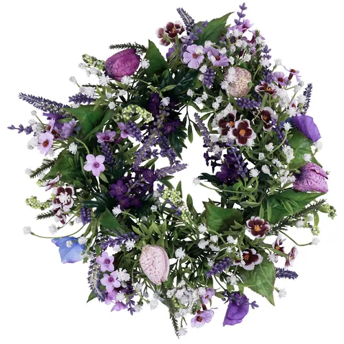 Wanddeko Blumenkranz Künstlich in Lila Weiß - Täuschend Echte Seidenblumen