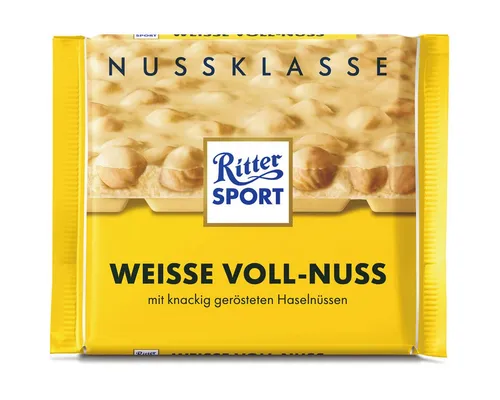 Ritter SPORT Schokolade, Ritter Sport Weiße Voll Nuss mit ganzen Haselnüssen und Crisps 100g
