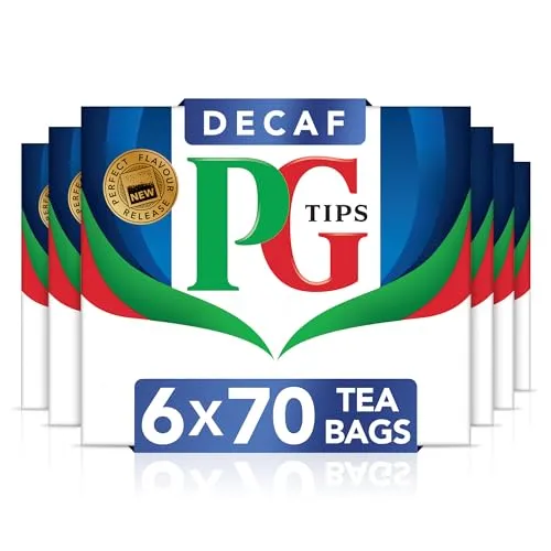 Neu! PG Tips Decaf 70, 6er Pack (insgesamt 420 Teebeutel), glatter und erfrischender Teegeschmack, entkoffeinierter Schwarztee