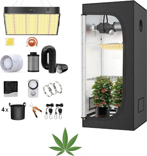 JUNG Growbox Komplettset 40x40x120cm - Growboxen-Komplettset mit 15 Teilen, ideal für den Innenanbau von Pflanzen. Ausgestattet mit dimmbarer LED-Lampe und 360-Grad-Zugang für optimale Wachstumsbedingungen.
