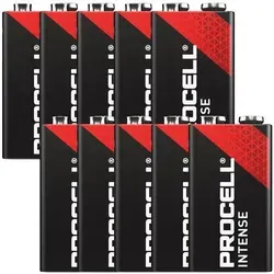 Duracell Procell Intense 9V Batterien 10er Set - 10 Stück Duracell Procell Intense 9V, 6LR61 für energieintensive Geräte, entwickelt für hohe Leistung und Temperaturbeständigkeit von -20° C bis 54° C.