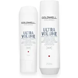 Goldwell Dualsenses Ultra Volume Set - Shampoo 250ml + Conditioner 200ml - Goldwell Dualsenses Ultra Volume Set für feines Haar: 250 ml Shampoo und 200 ml Conditioner, die Fülle und Glanz verleihen. Ideal für eine leichte Pflege, die das Haar nicht beschwert und die Kämmbarkeit verbessert.