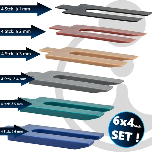 Unterlegkeile Ausgleichskeile Montagekeile 1 - 6 mm, 24 Stück, mit Kerbe, MASTER