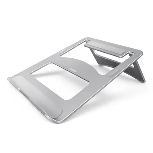 Hama Laptop-Ständer Notebook-Ständer aus Aluminium (Laptophalter für Geräte bis max. 40 cm (15,6 Zoll), Erhöhung 7 cm, rutschfest, klappbar, optimale Laptop-Belüftung, Notebook Stand) Silber
