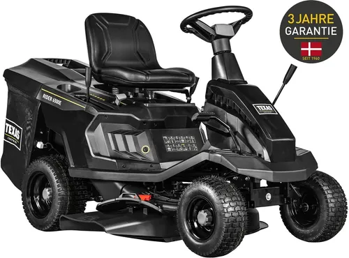 TEXAS Rasentraktor Rider 6500E - Benzin Aufsitzmäher mit E-Start - Rasenmäher mit 65 cm Schnittbreite, Elektrostart und selbstfahrender Funktion für müheloses Mähen, ideal für große Gärten.