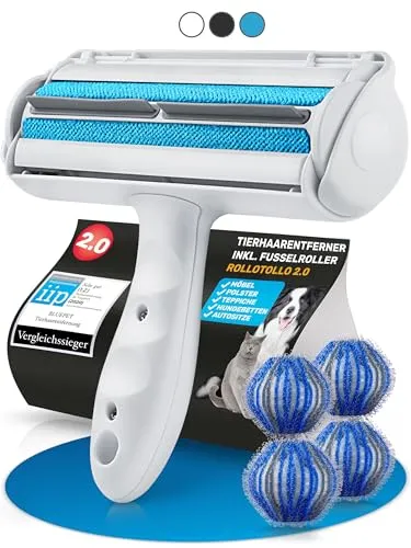 BluePet Original Tierhaarentferner mit 4 Wäschebällen - Haarroller & Enthaarungshandschuhe für Hunde, wiederverwendbar und ideal zum schnellen Entfernen von Tierhaaren, Staub und Fusseln von Sofas, Kissen und mehr.