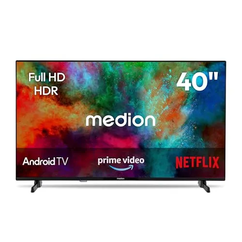 MEDION 40 Zoll Full HD Fernseher mit Android TV - 40" Smart TV mit Full HD und HDR, ideal für Streaming von Netflix und Prime Video. Genießen Sie beste Bildqualität und vielseitige Anschlussmöglichkeiten.