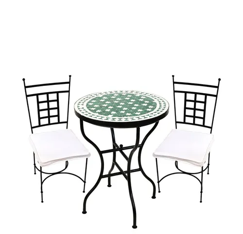 Marrakesch Orient & Mediterran Interior Gartentisch Bistro Set mediterran Estrella Grün Weiss Athen (2-St), Handarbeit