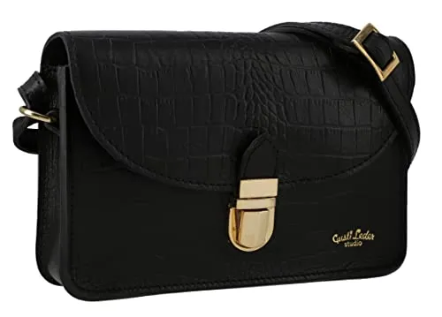 Gusti Leder Umhängetasche Damen Sandy – Vintage Crossbody Handtasche, Abendtasche, Schultertasche, Alltagstasche, kompakt, mit Gold-Applikationen, braun