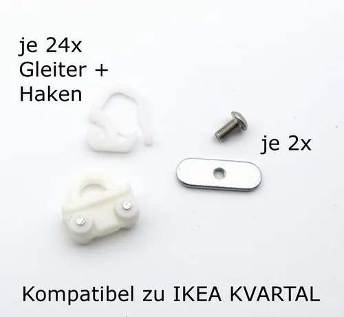 BKB 24x Gardinen Gleiter Rollen passend für IKEA KVARTAL Schienensystem Laufschiene