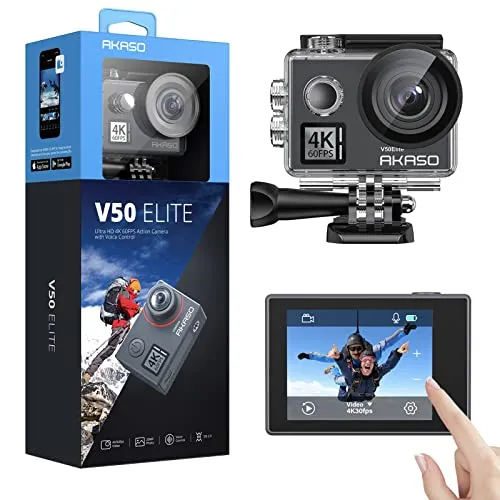 AKASO V50 Elite 4K Action Cam - Actionkamera mit 4K/60fps, wasserdicht bis 40m und integrierter Bildstabilisierung für flüssige Aufnahmen. Ideal für Abenteuer und Wassersport.