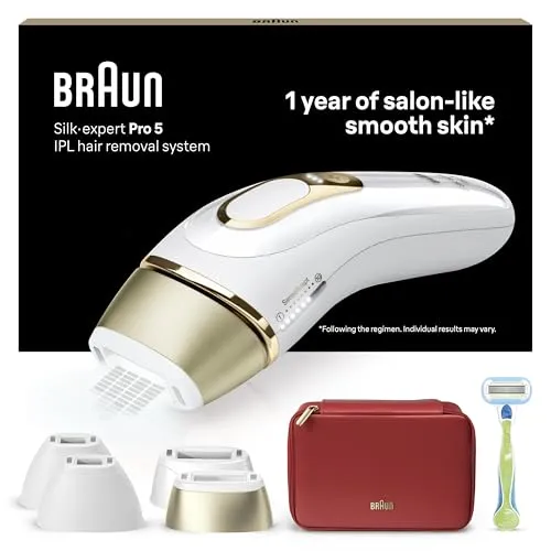 Braun IPL Silk Expert Pro 5 Haarentfernungsgerät Damen, sichtbare Haarentfernung, Designed In Germany, Venus Rasierer, 4 Aufsätze, Alternative zu Laser Haarentfernung, PL5382, weiß/gold
