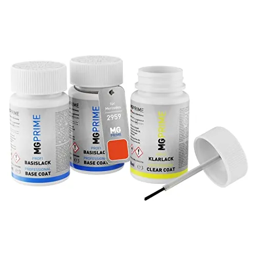 MG PRIME Autolack Lackstift Set für Mercedes 2959/959 Orange/Amg Magmabeam Grundlack Basislack Klarlack je 50ml