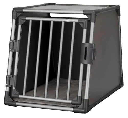 Trixie Transportbox für Hunde aus Aluminium, grafit, Grau - Hundeboxen aus robustem Aluminium, ideal für sichere Reisen mit optimaler Platzausnutzung und komfortabler Liegematte für entspannte Fahrten.
