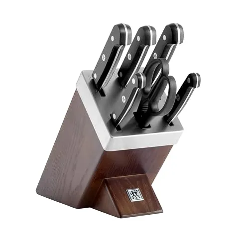 ZWILLING Selbstschärfender Messerblock Gourmet 7-tlg. - 5 hochwertige Messer und Schere, integriertem Keramikschleifstein für stets scharfe Klingen