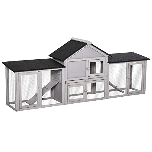 PawHut Kleintierstall Tannenholz - Freilaufgehege & Käfige für Kleintiere, ideal für Zwergkaninchen mit 2 Ebenen für Spiel, Essen und Schlafen sowie einer praktischen Rampe für einfachen Zugang.