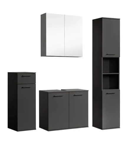 mokebo Badmöbel-Set Der Steuermann, 4-teilig - Badmöbel-Set mit Unterschrank und Spiegelschrank, hochwertig und platzsparend – ideal für jedes Badezimmer!