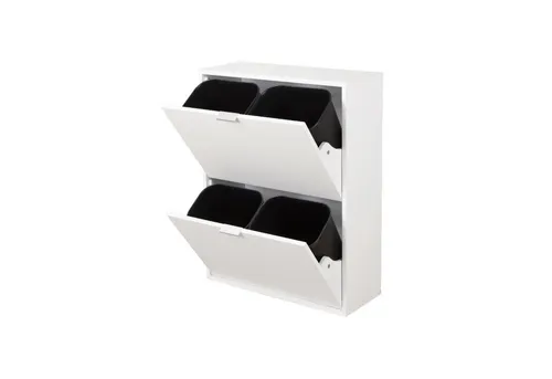 Happy Home Mülleimerschrank mit 4 Abfalleimer - Weiß - Haushaltszubehör mit 4 Abfalleimern, ideal für effiziente Mülltrennung und Ordnung in der Küche. Hochwertige Verarbeitung und platzsparendes Design für kleine Räume.