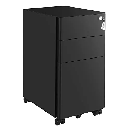 SONGMICS Aktenschrank Rollcontainer mit Schloss - Praktischer Aktenschrank für Ihr Büro: Mit 3 Schubladen, einem Schubladen-Einsatz und abschließbarem Fach für die sichere Aufbewahrung wichtiger Dokumente.