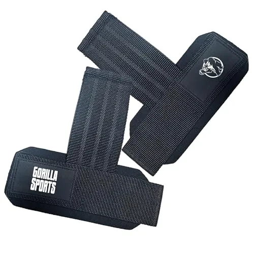 GORILLA SPORTS® Zughilfen Krafttraining - Paar, Gepolstert, Weich, Anti Rutsch, Schwarz - Lifting Straps, Handgelenk Bandagen, Bodybuilding Zubehör für Gym, Fitness