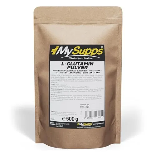 My Supps L-Glutamin Pulver 500g vegan, über 99,9% Reinheit, geschmacksneutral, ohne Zusatzstoffe, L-Glutamine aus Fermentation, hohe Bioverfügbarkeit, laborgeprüft, Vorrat für 100 Portionen