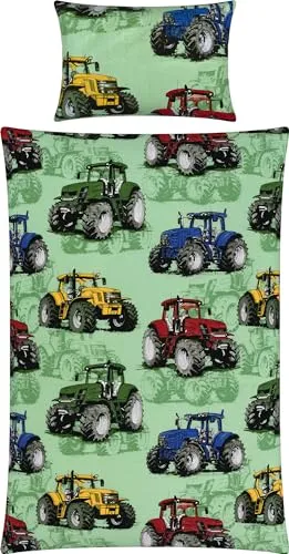 REDBEST Kinderbettwäsche Traktor 2-teilig - Bettwäsche-Set aus 100% Baumwolle, mit coolem Traktor-Motiv, perfekt für kleine Abenteurer. Maschinenwaschbar bis 60°C und trocknergeeignet.
